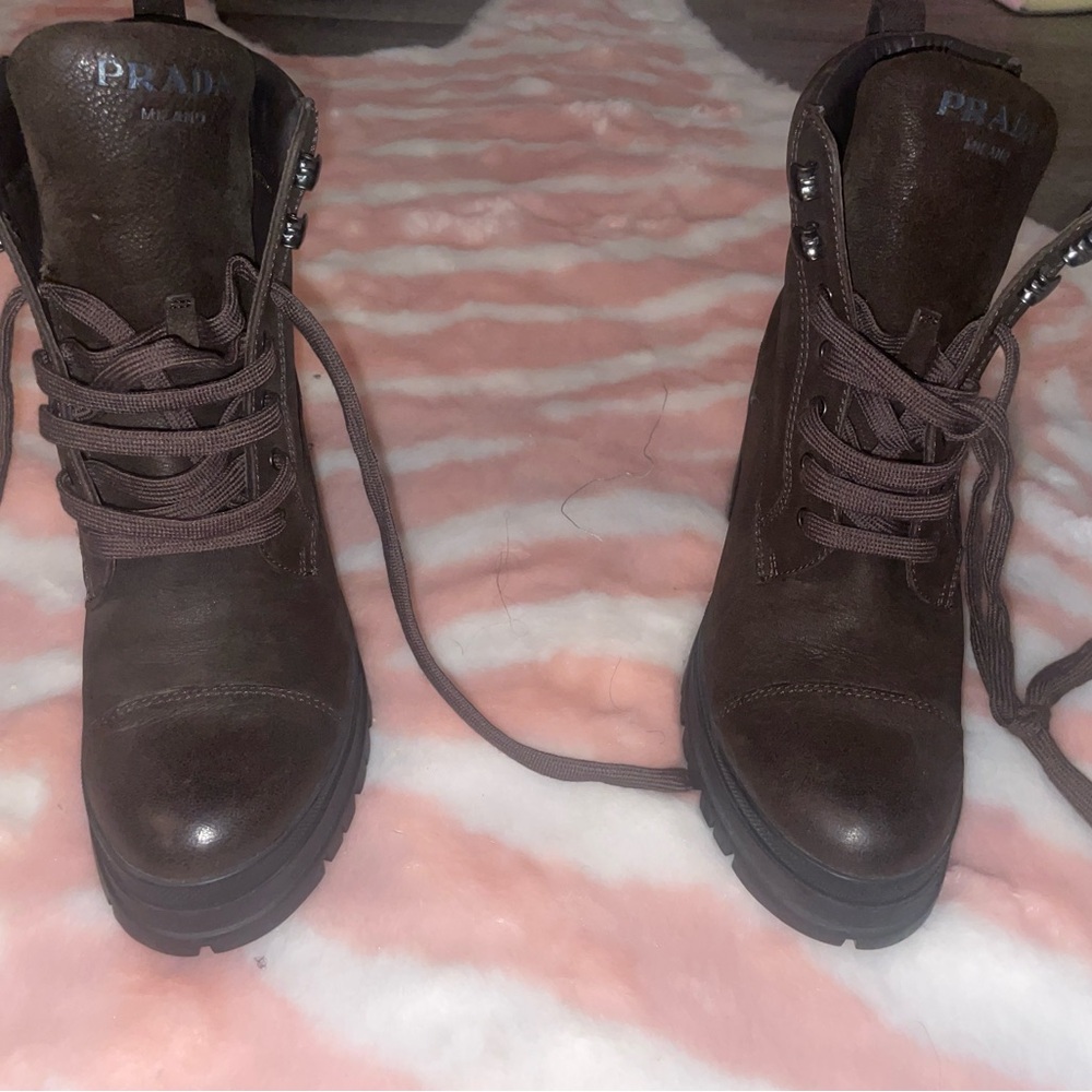 Brown Prada buckle boots pre owned authenticated on the real real , like new